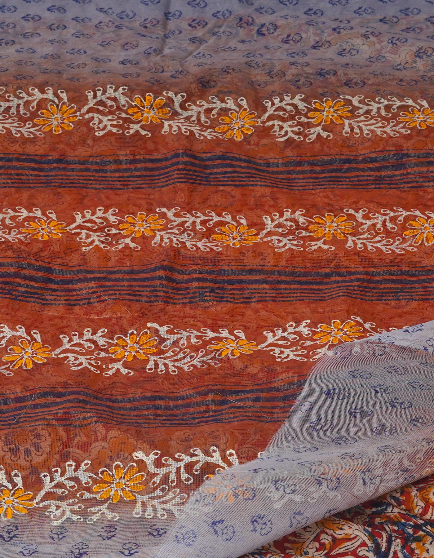 Grey Block Printed Supernet Sarees-UNM71200