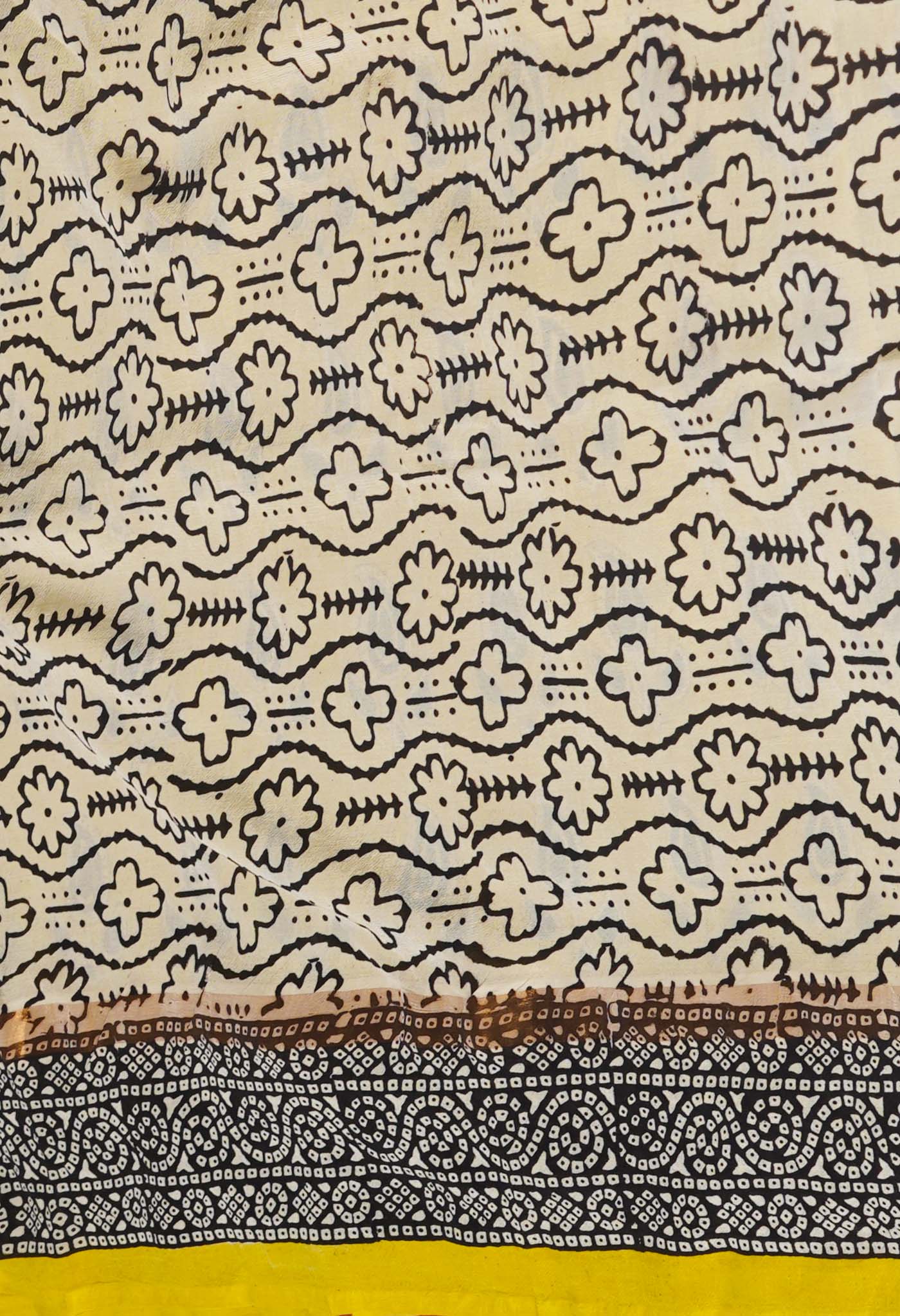 Yellow Bagru Printed Soft Silk Saree-UNM71206
