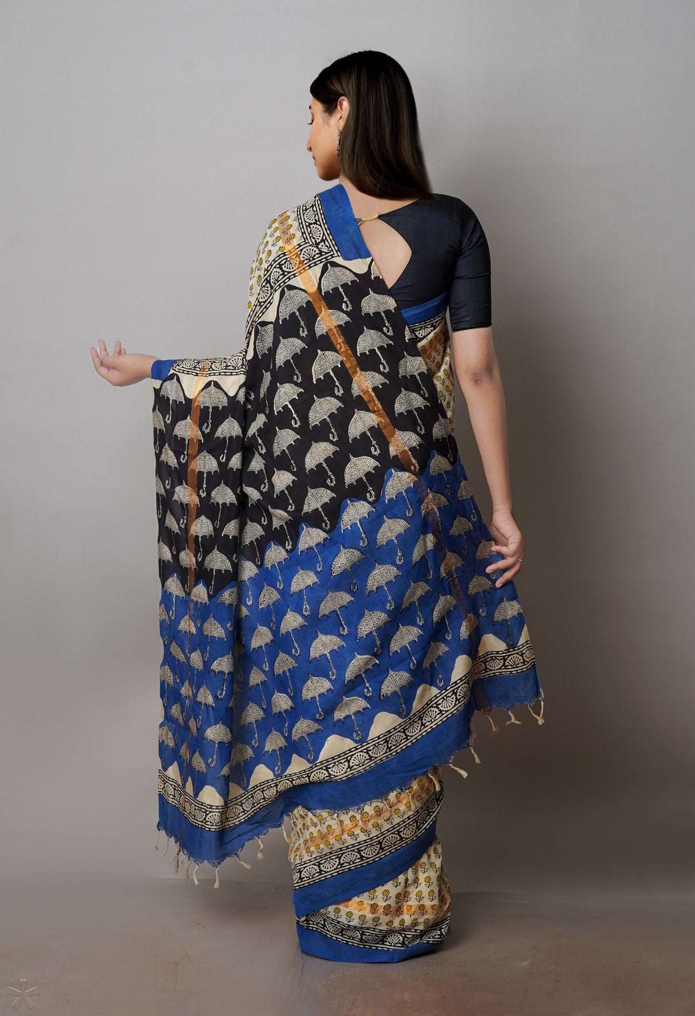 Cream Bagru Printed Soft Silk Saree-UNM71212