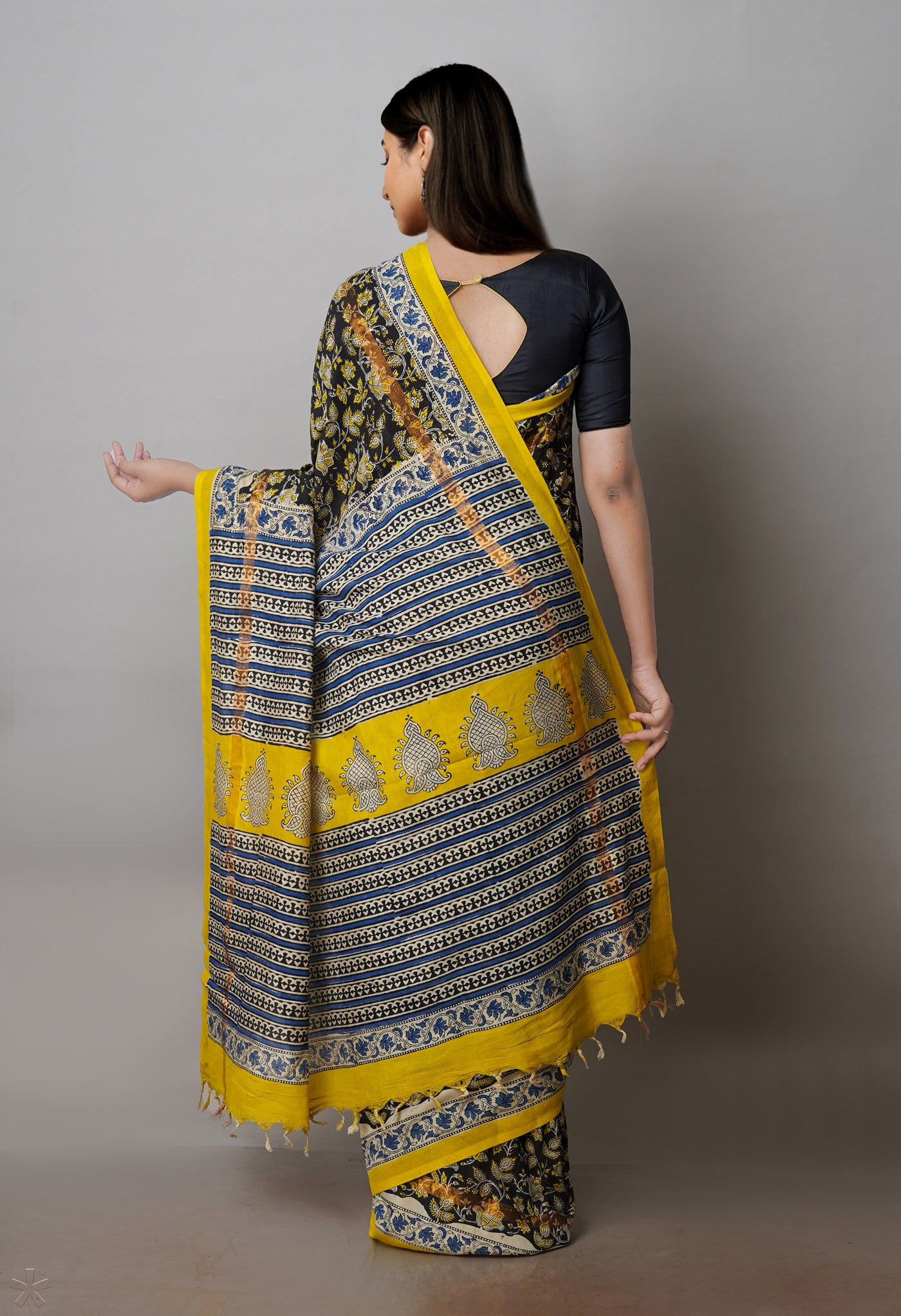 Black Bagru Printed Soft Silk Saree