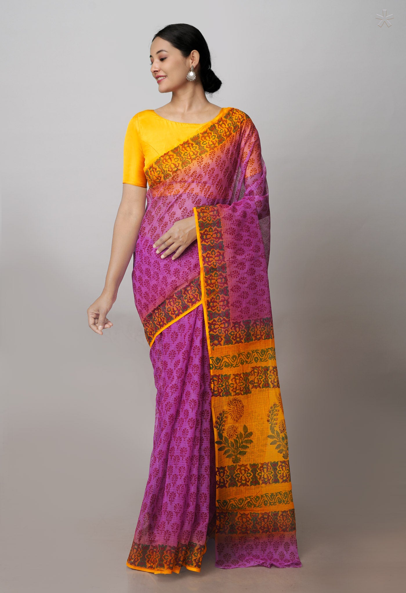 Purple Pure Kota Block Printed Cotton Saree-UNM71227
