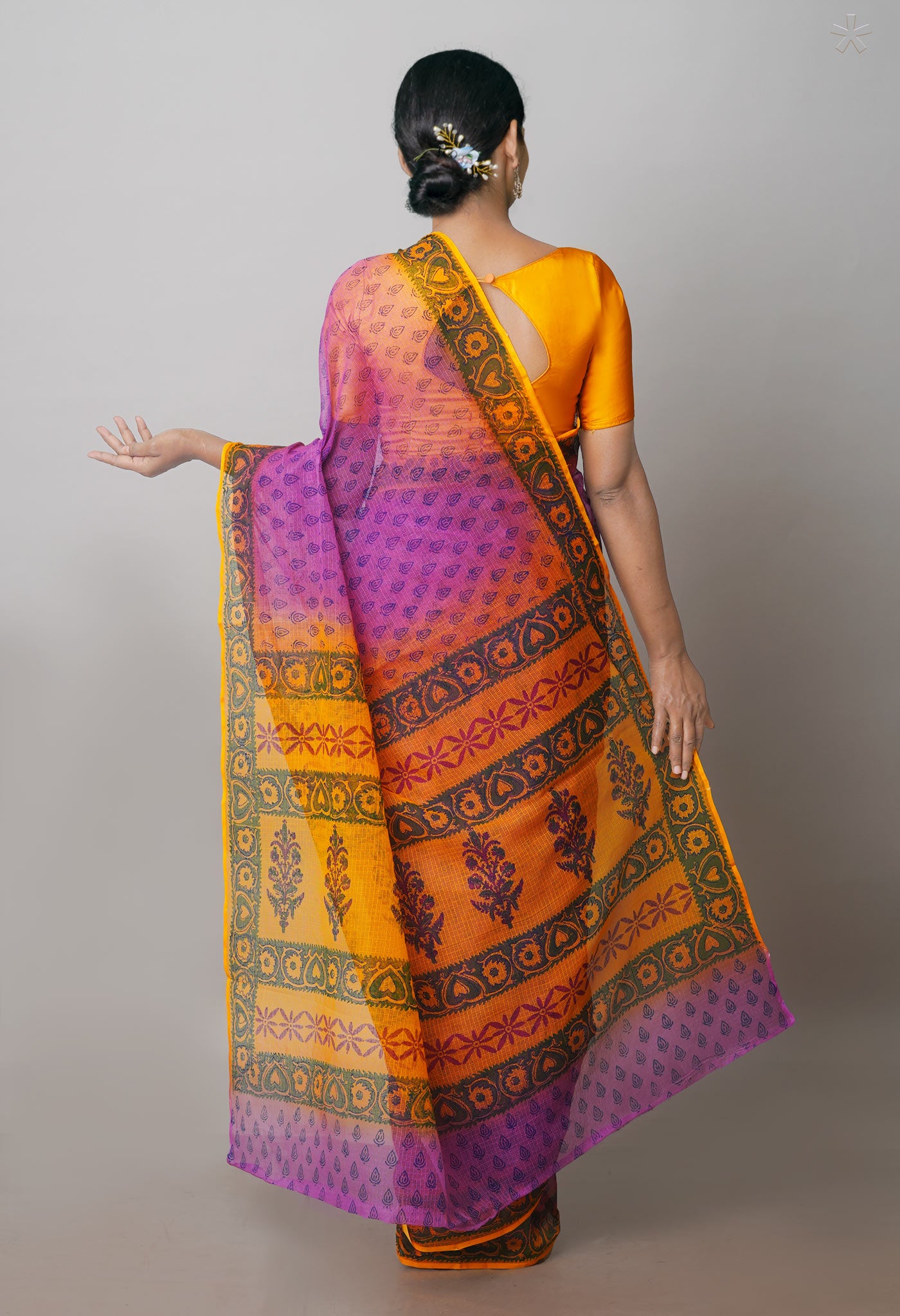 Purple Pure Kota Block Printed Cotton Saree-UNM71227
