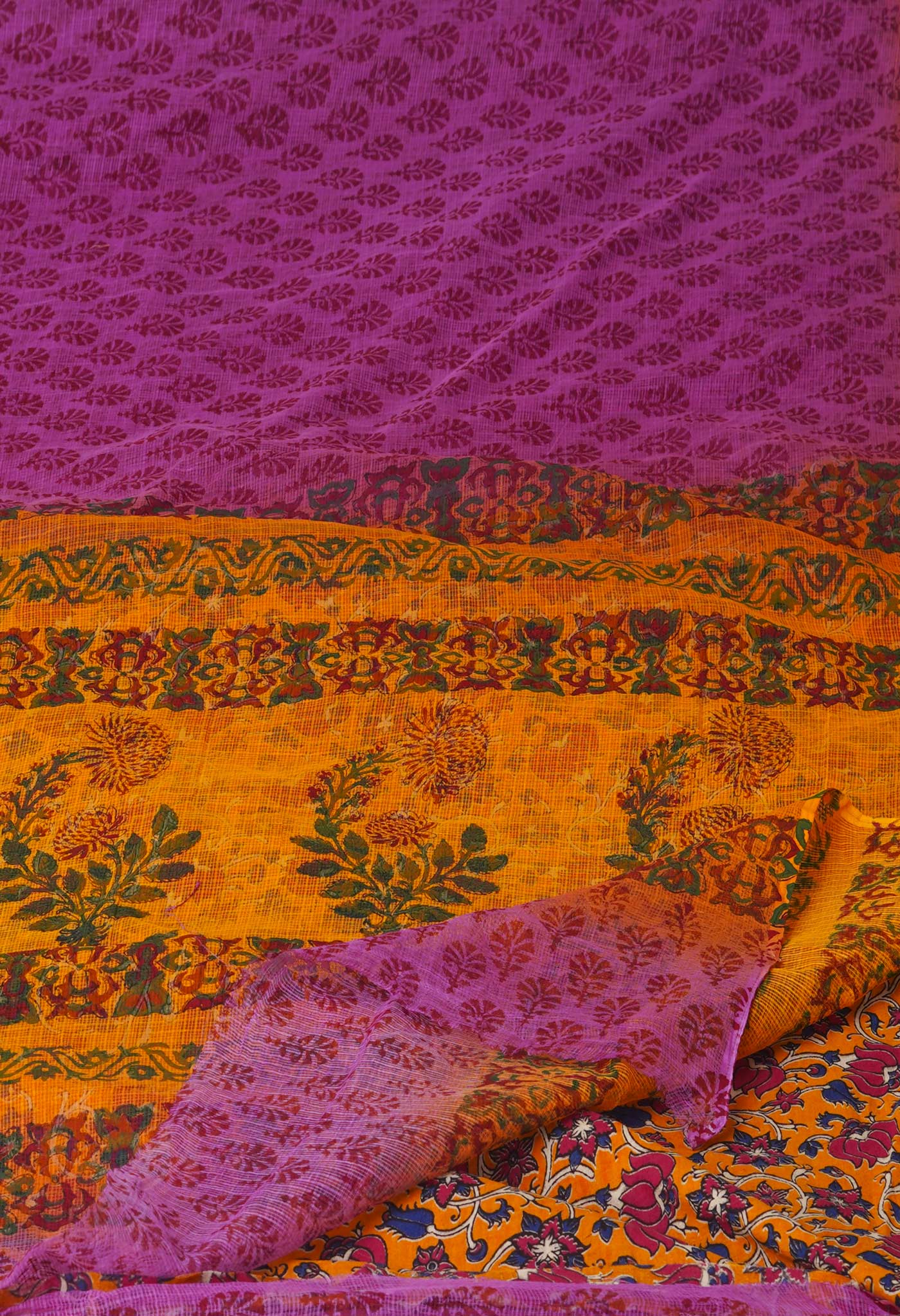 Purple Pure Kota Block Printed Cotton Saree-UNM71227