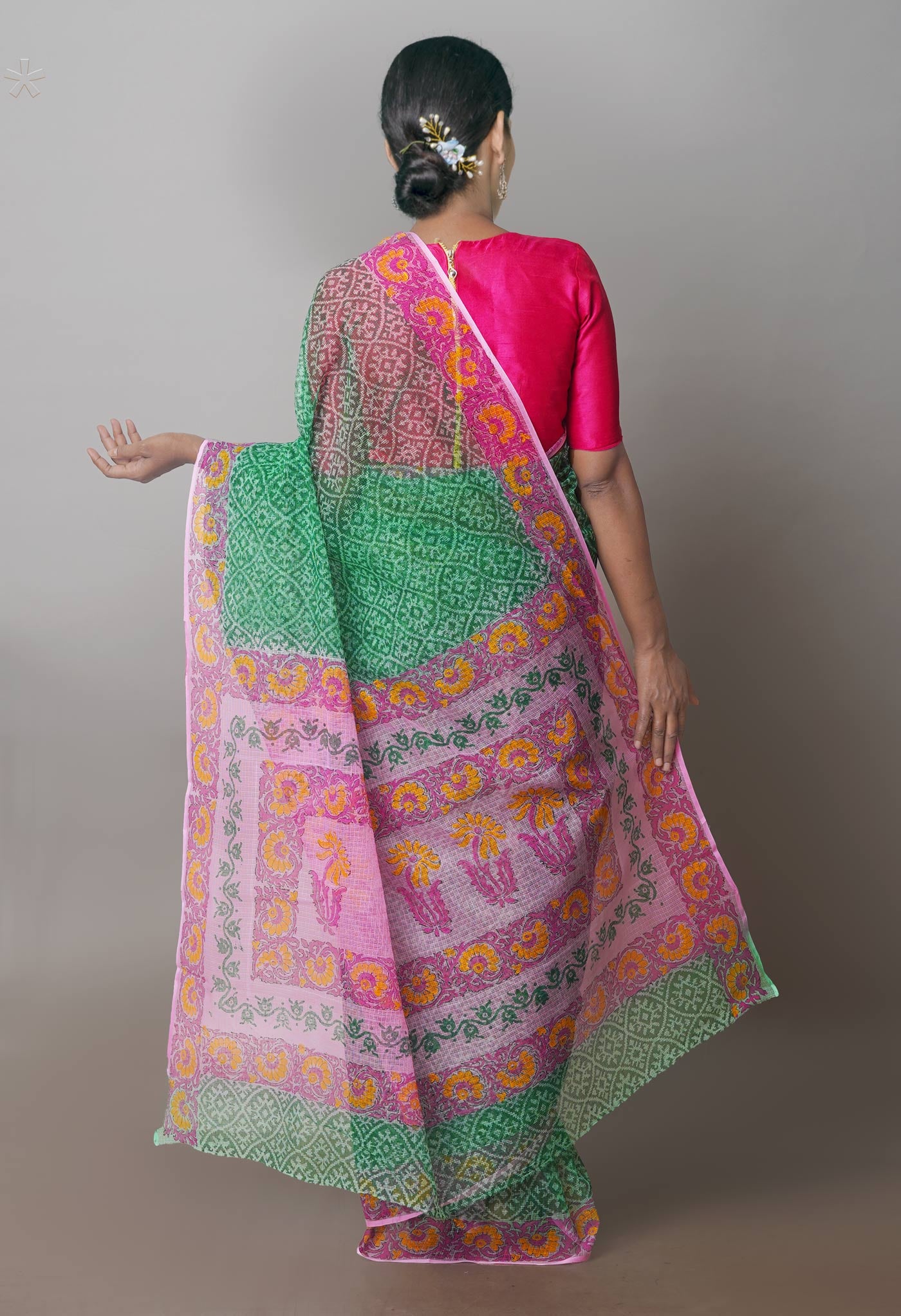 Green Pure Kota Block Printed Cotton Saree-UNM71233