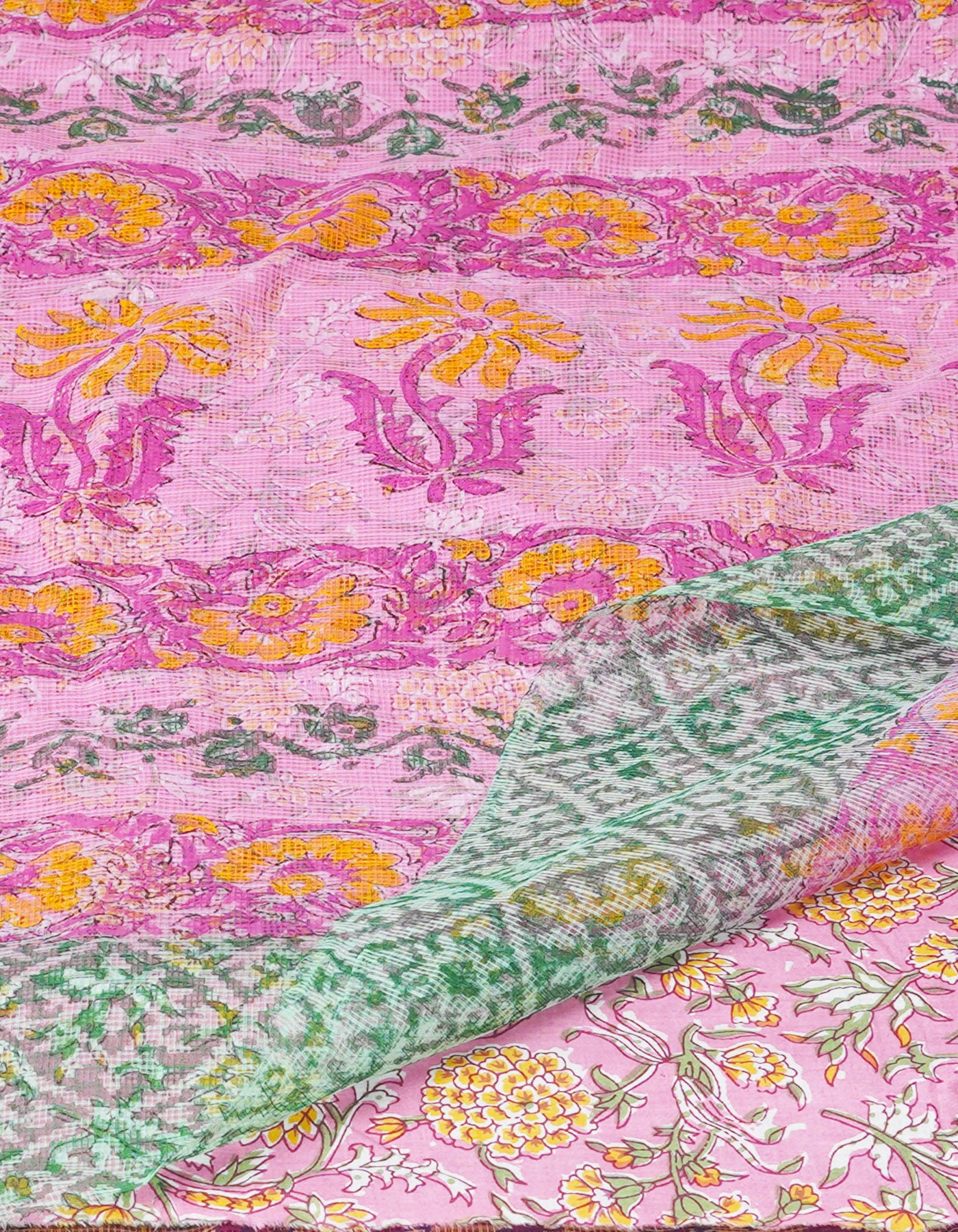 Green Pure Kota Block Printed Cotton Saree-UNM71233