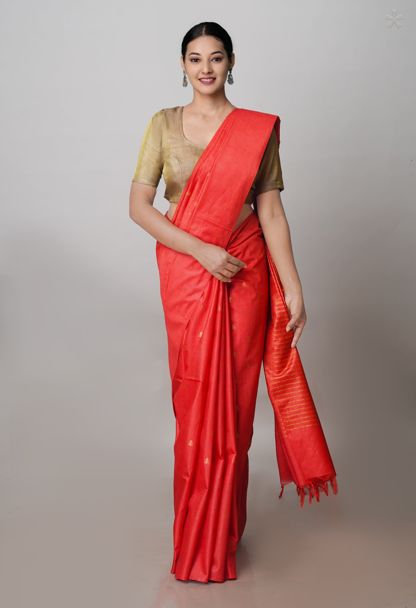 Vermilion Orange Chanderi Sico Saree-UNM71256