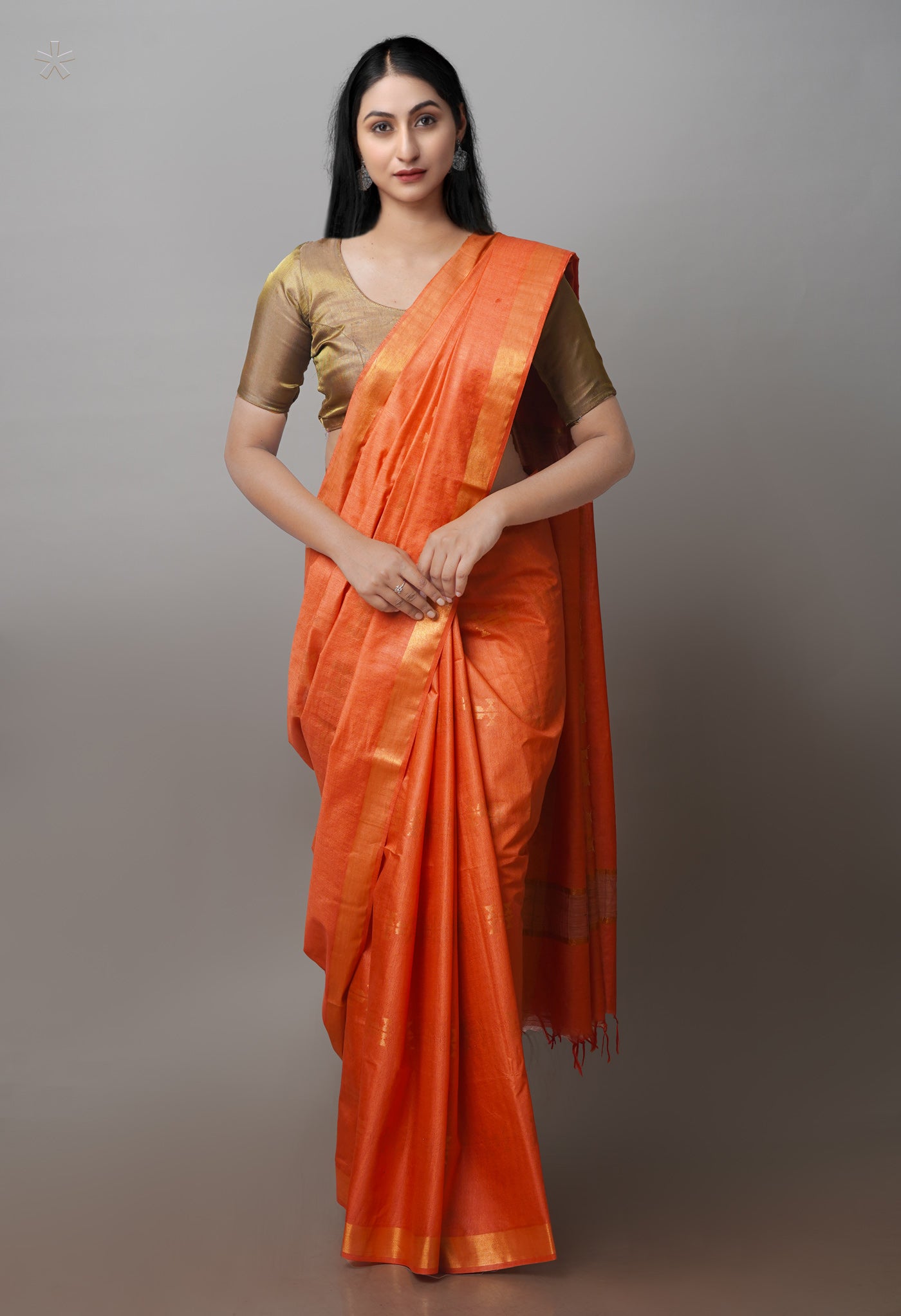 Orange Chanderi Sico Saree-UNM71277