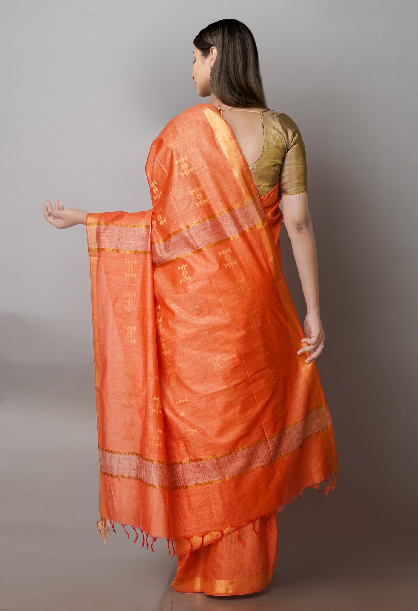 Orange Chanderi Sico Saree-UNM71277