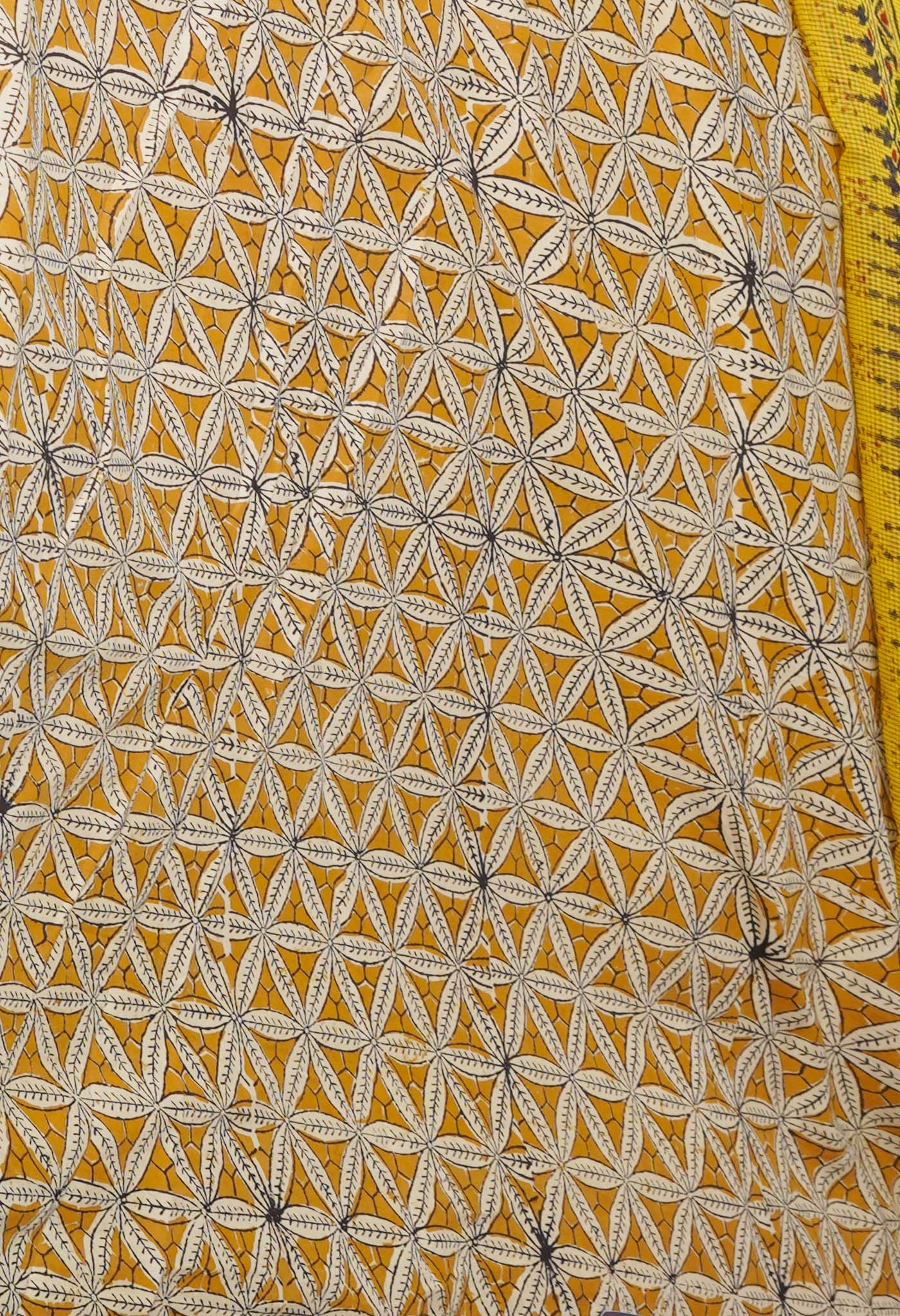 Yellow Block Printed Supernet Saree-UNM71290