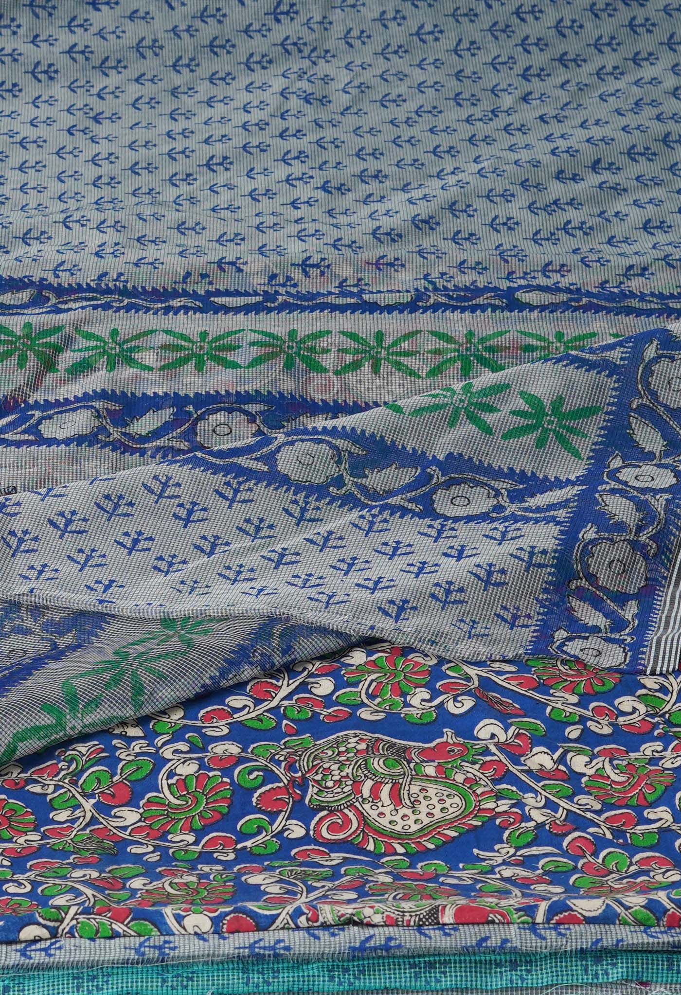 Grey Block Printed Supernet Saree-UNM71295