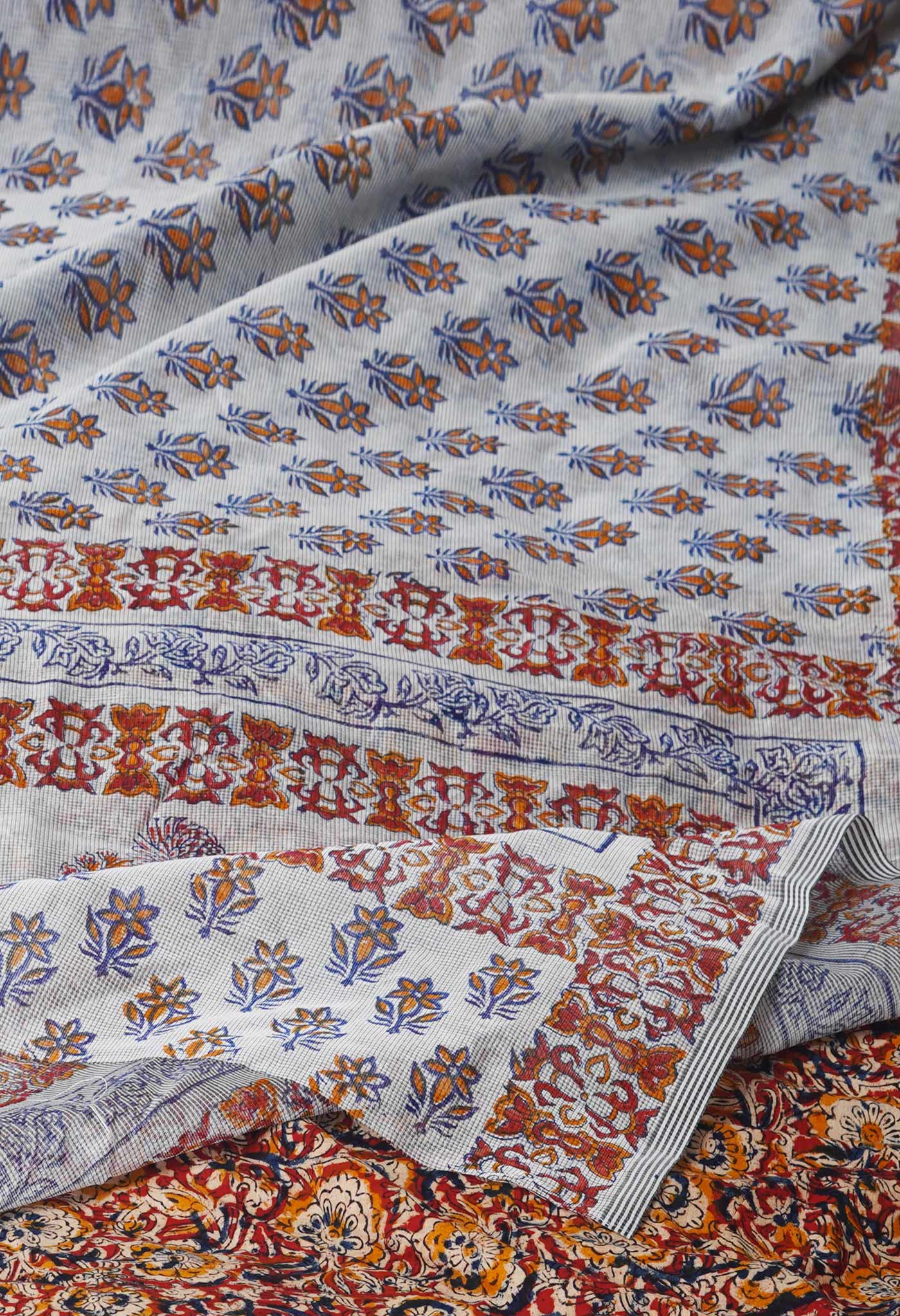 Pale Grey Block Printed Supernet Saree-UNM71314