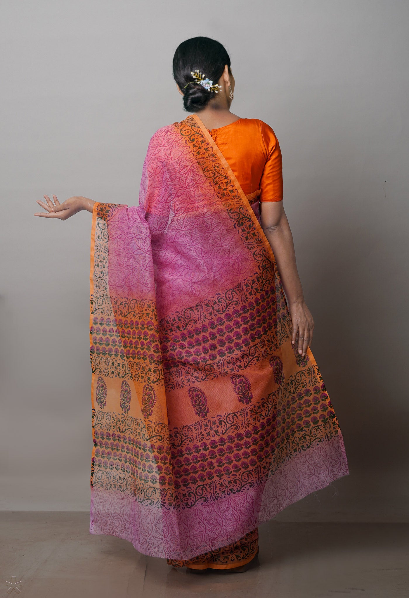 Pink Block Printed Supernet Saree-UNM71345