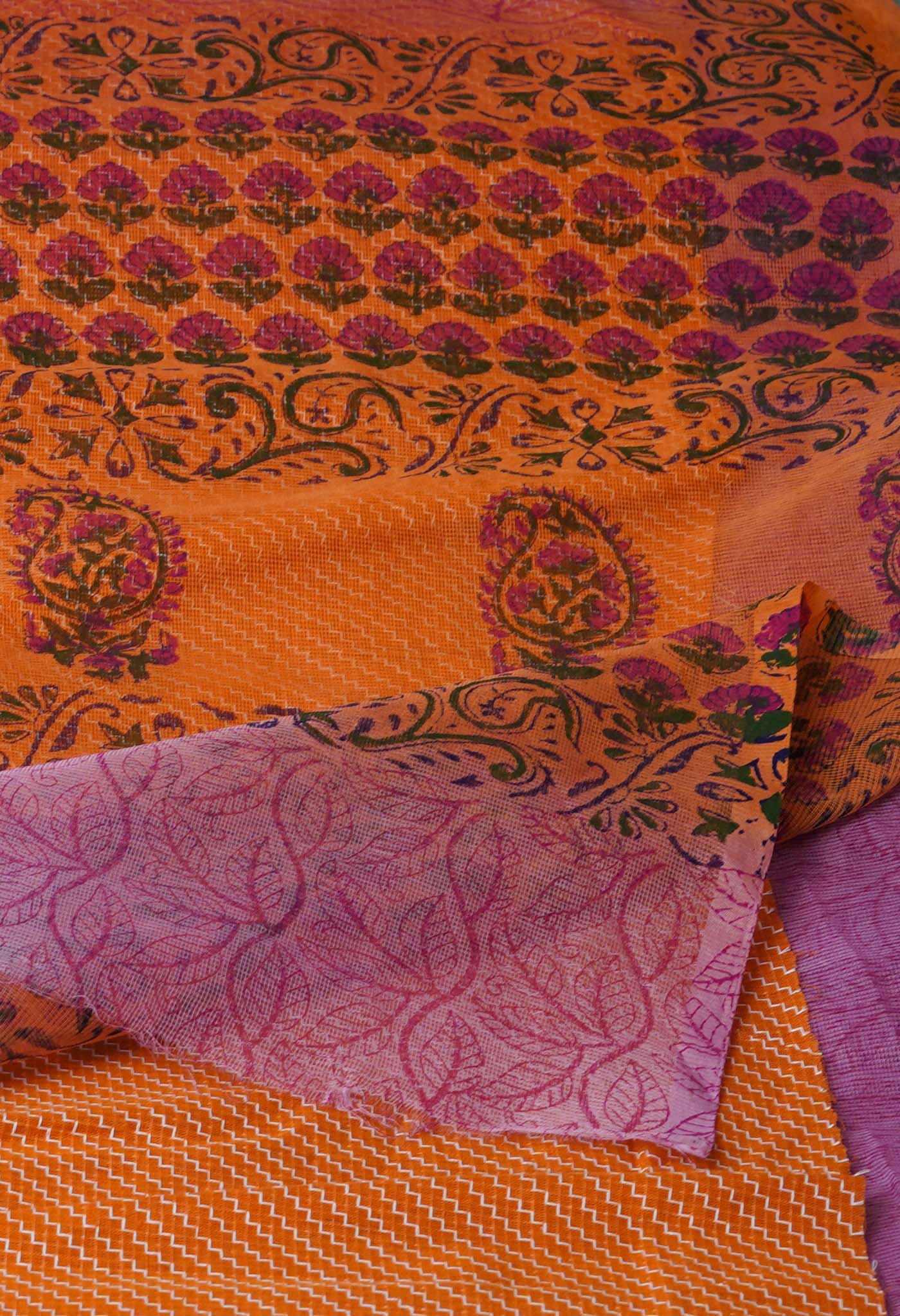 Pink Block Printed Supernet Saree-UNM71345
