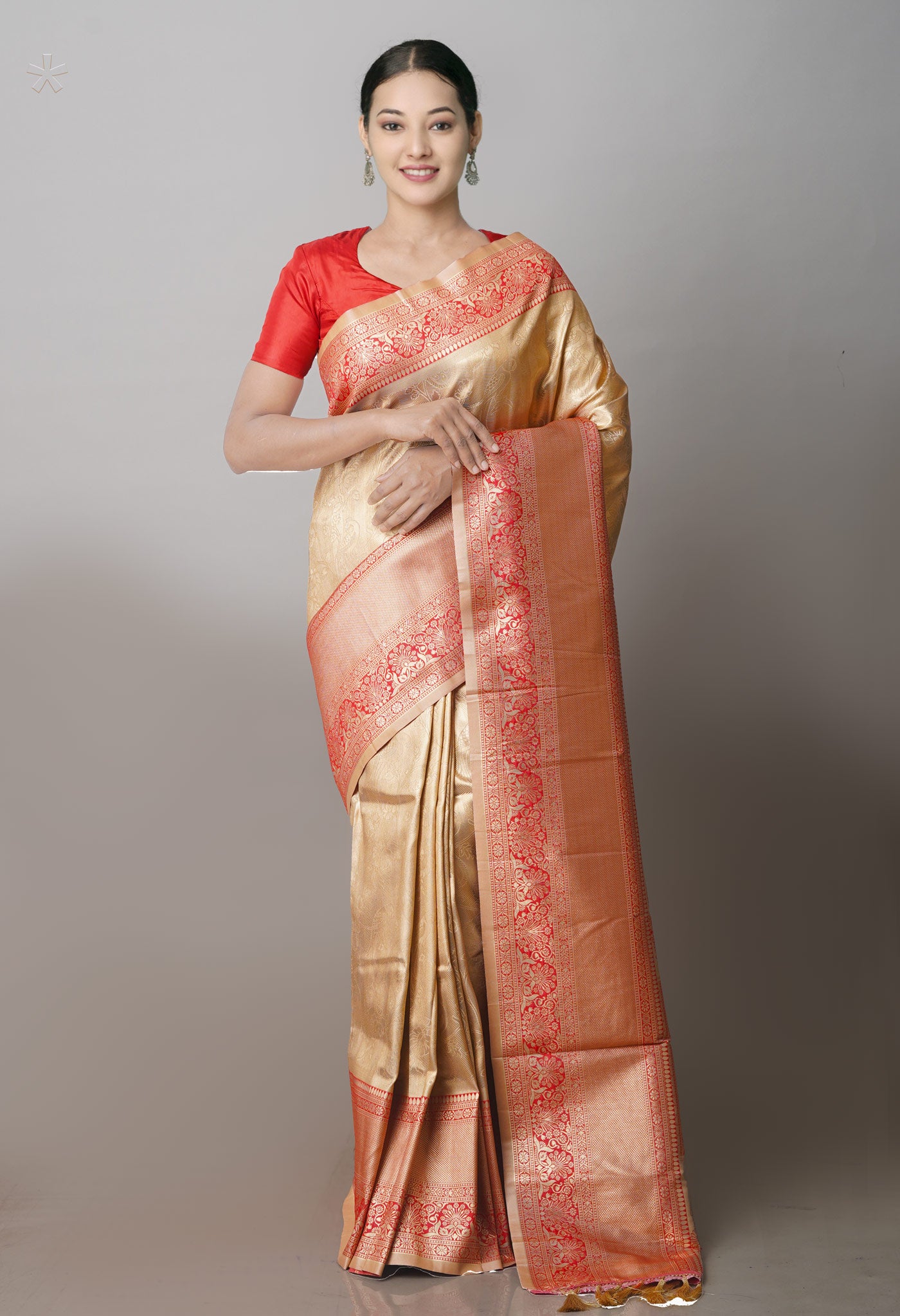 Cream Kanjivaram Silk Saree-UNM71399