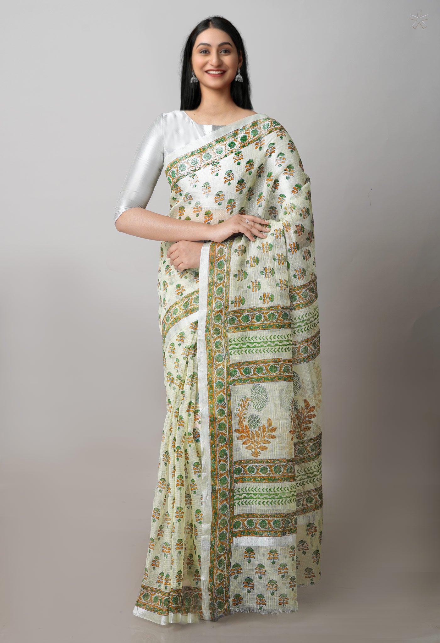 Light Green Pure Block Printed Kota Cotton Saree-UNM71410
