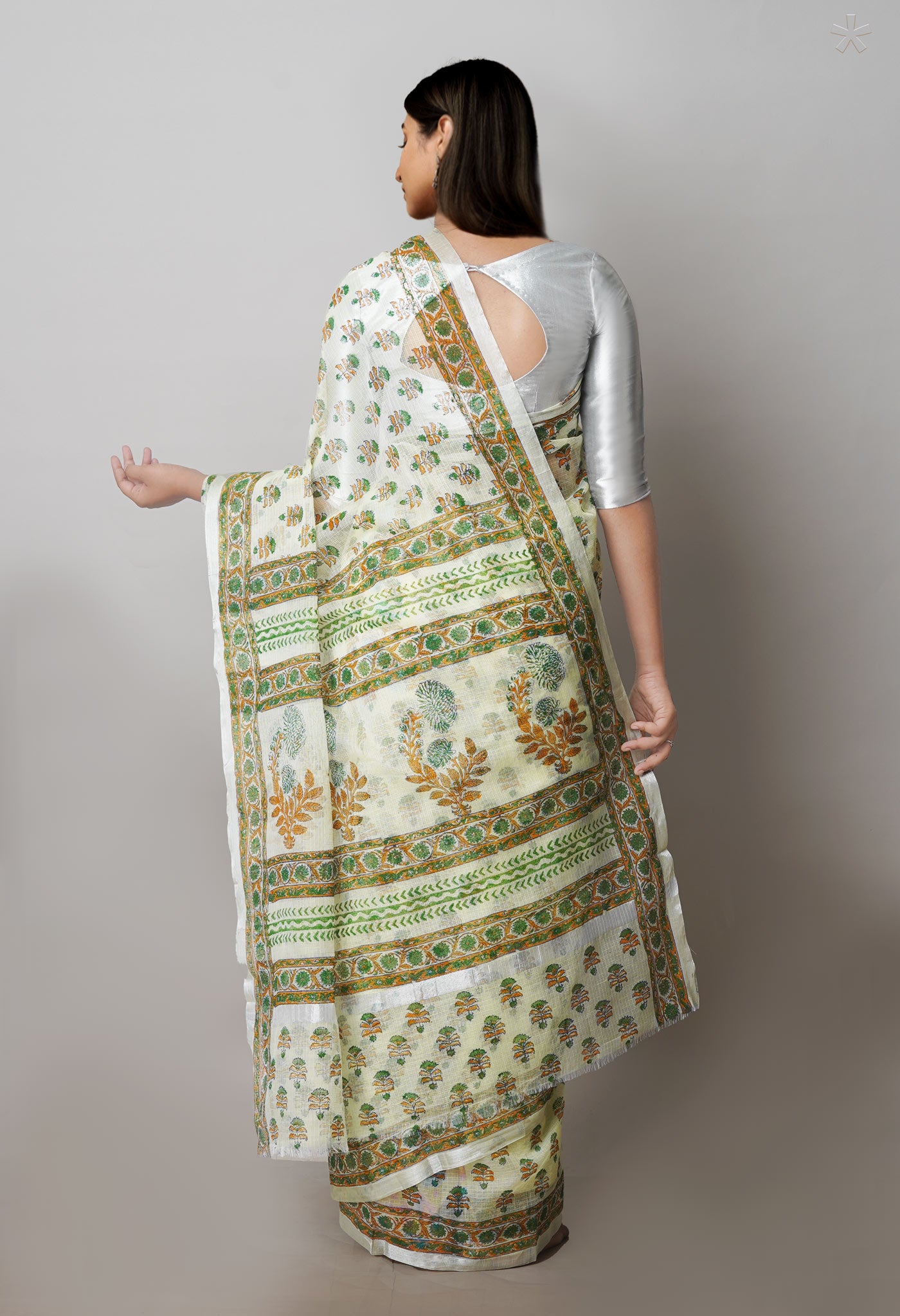 Light Green Pure Block Printed Kota Cotton Saree-UNM71410