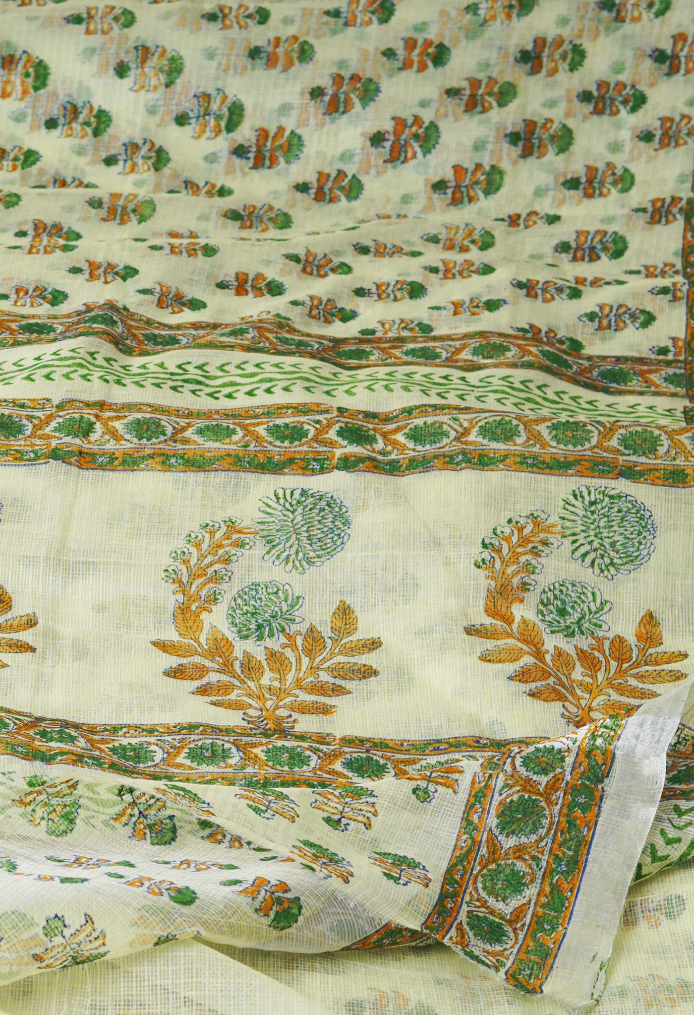 Light Green Pure Block Printed Kota Cotton Saree-UNM71410
