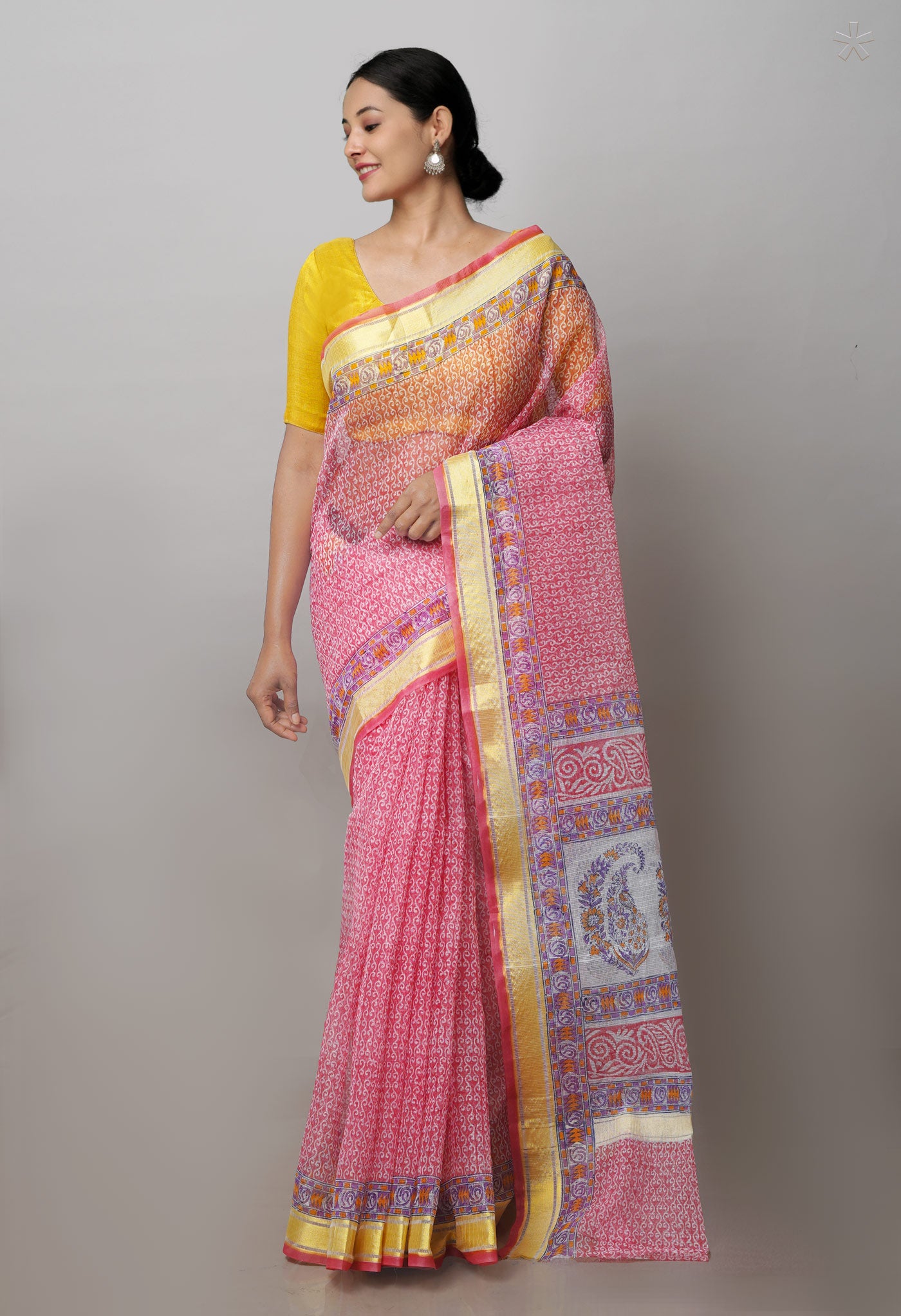 Peach Red Pure Block Printed Kota Cotton Saree-UNM71465