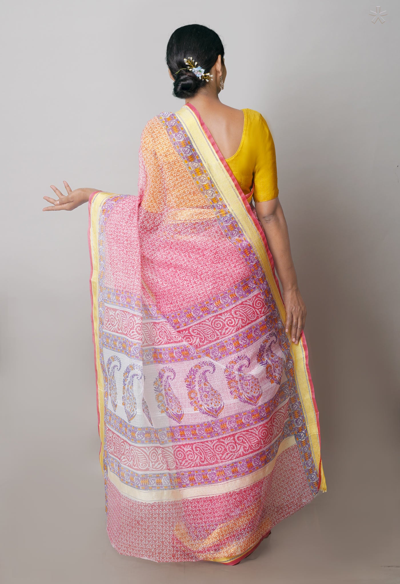 Peach Red Pure Block Printed Kota Cotton Saree-UNM71465