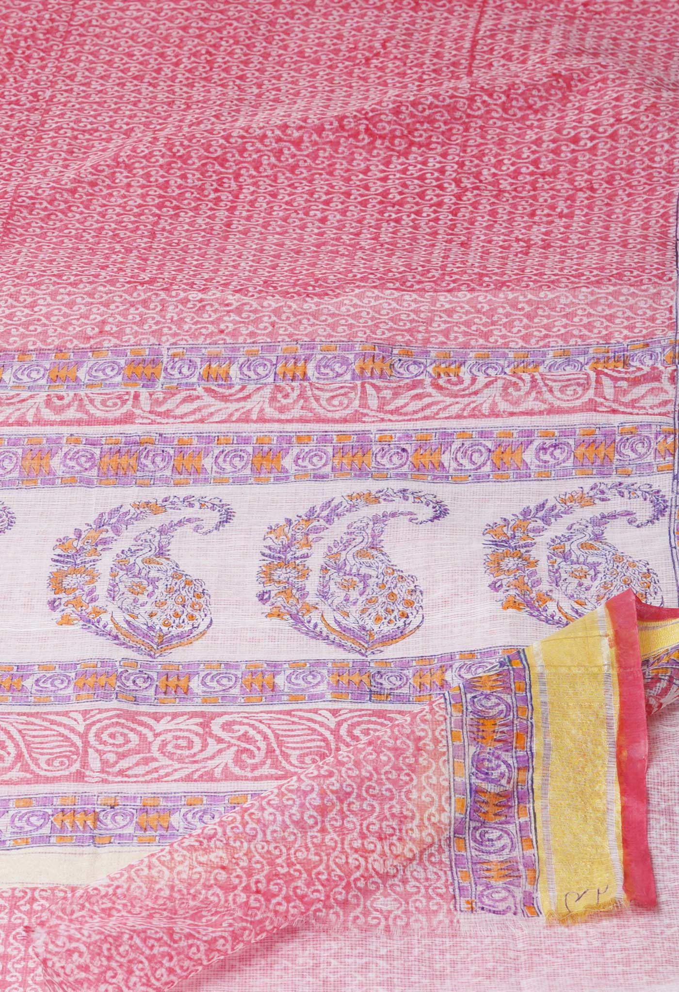Peach Red Pure Block Printed Kota Cotton Saree-UNM71465