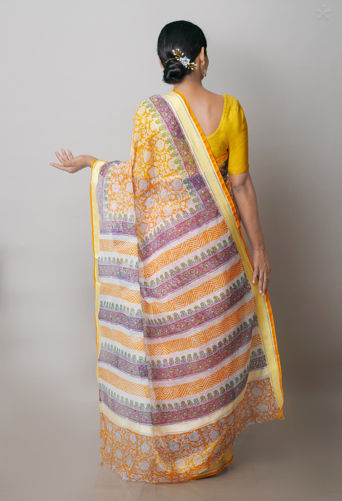 Orange Pure Block Printed Kota Cotton Saree-UNM71478