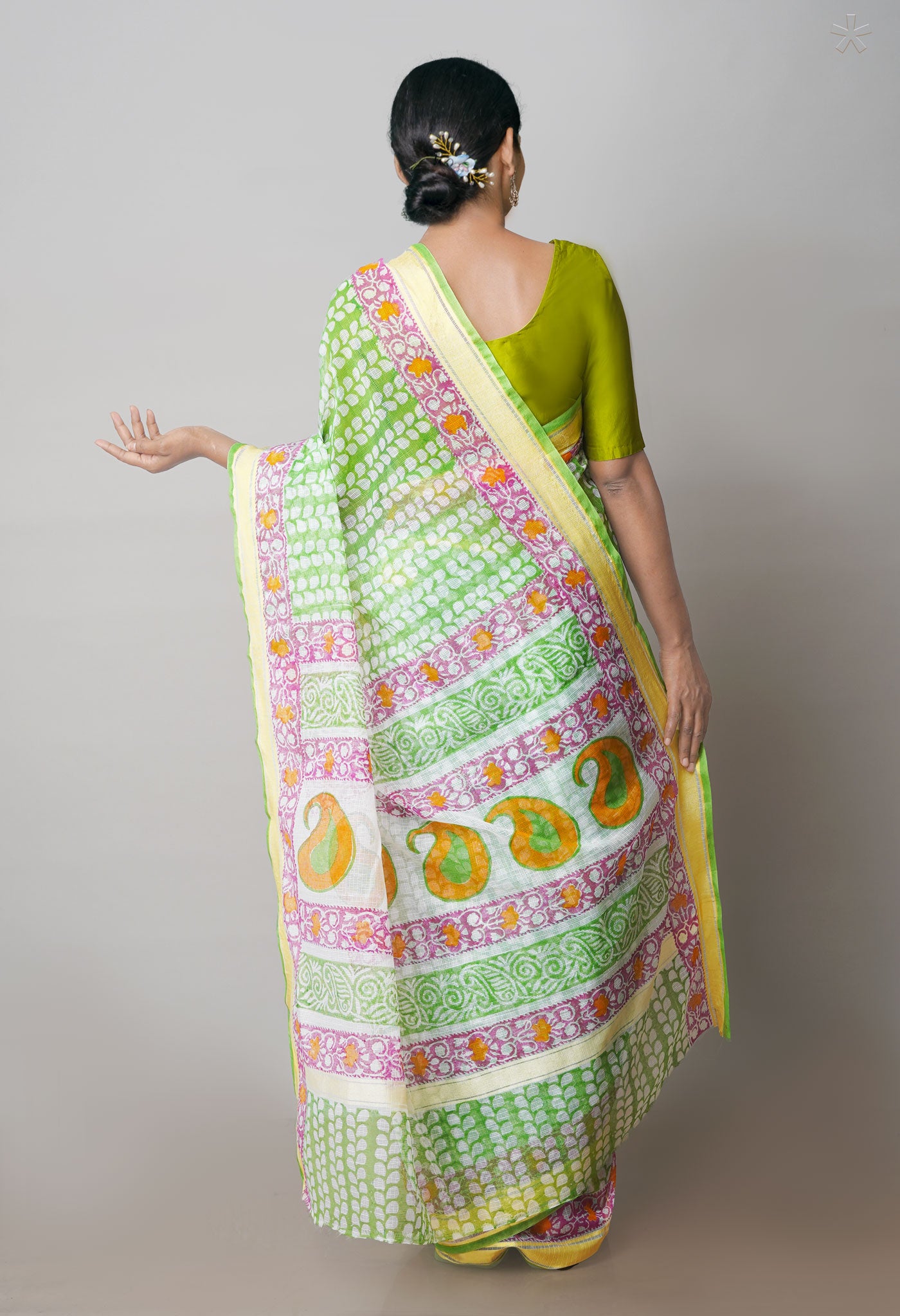 Green Pure Block Printed Kota Cotton Saree-UNM71537