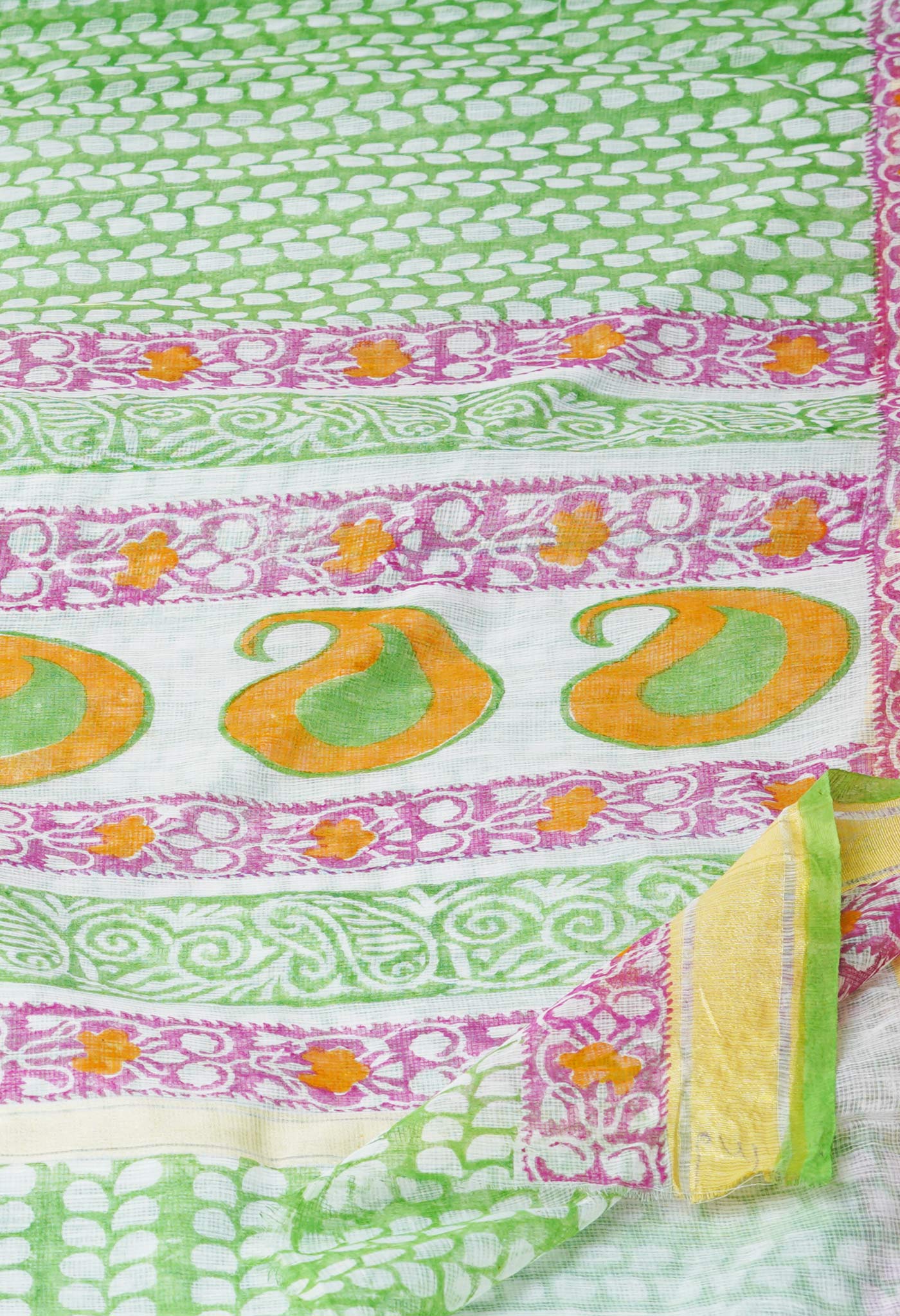 Green Pure Block Printed Kota Cotton Saree-UNM71537