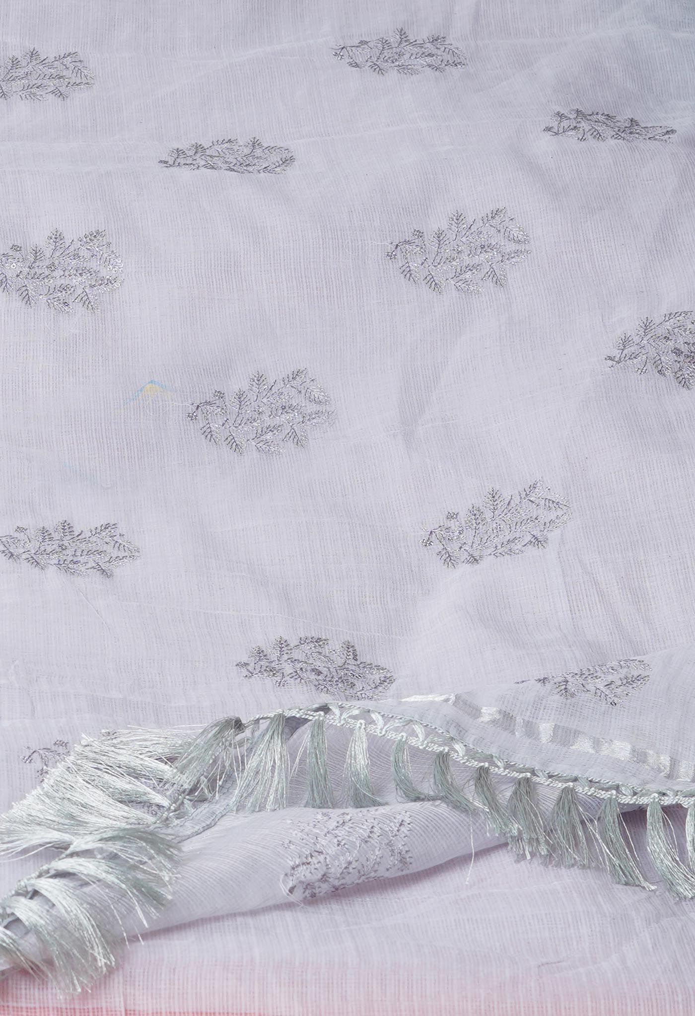 Grey Pure Sequence Embroidery Kota Cotton Saree