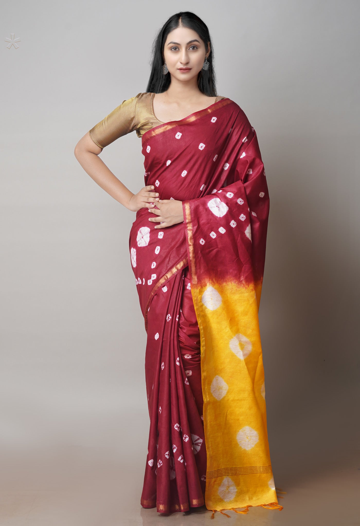 Maroon Batik Printed Chanderi Sico Saree-UNM71707