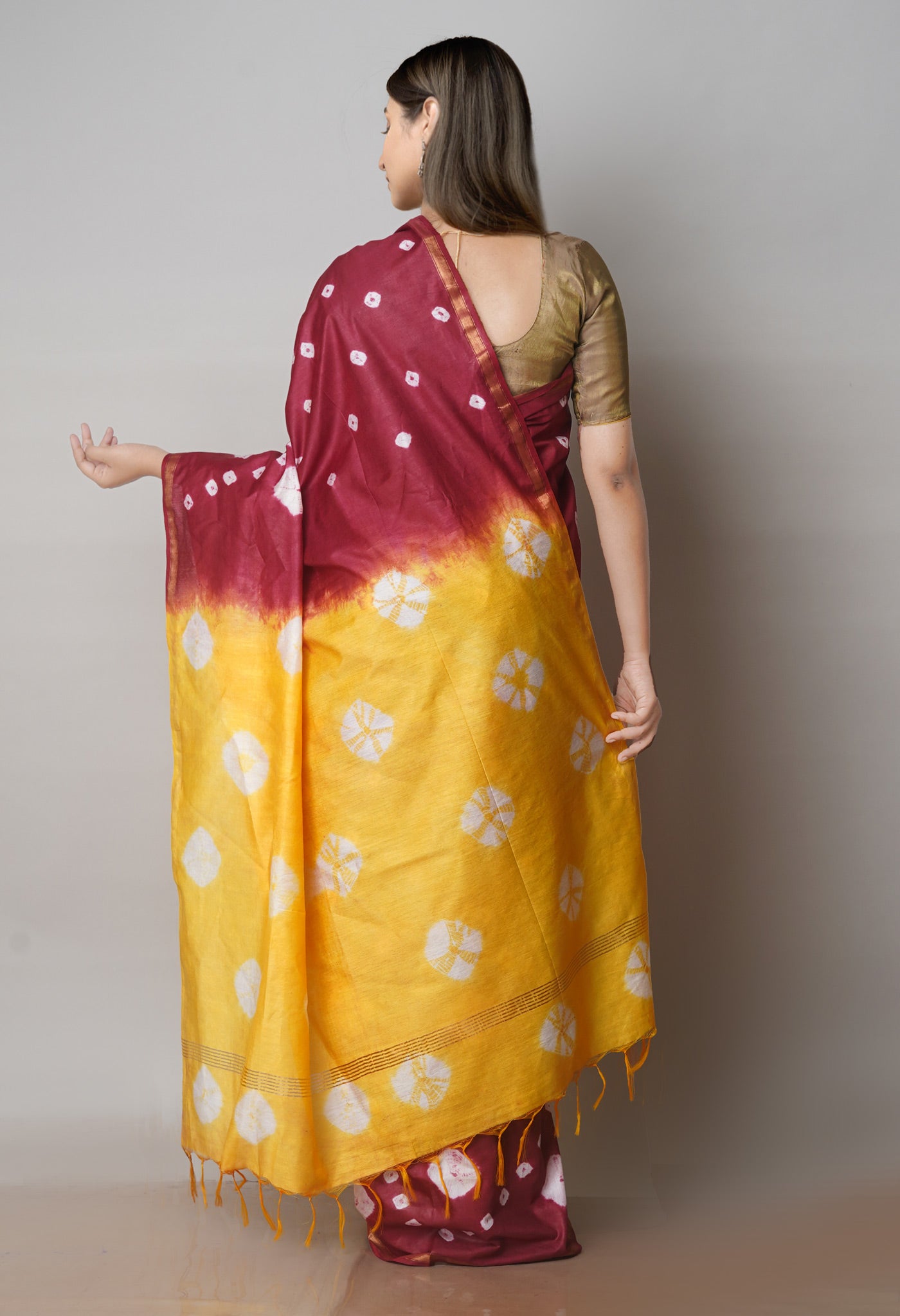 Maroon Batik Printed Chanderi Sico Saree-UNM71707
