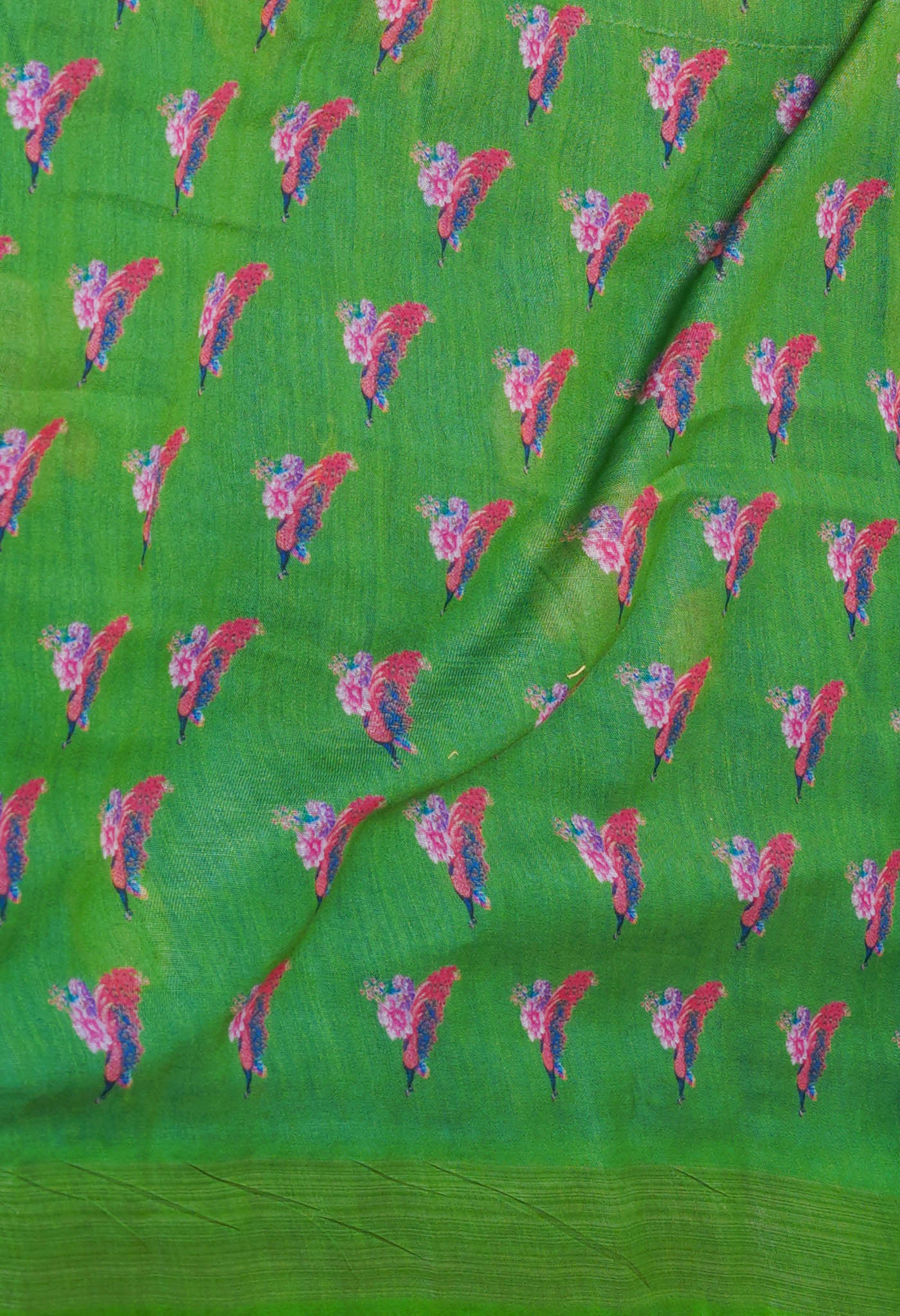 Dark Blue Digital Printed Linen Saree With Hand Kantha Work -UNM71717
