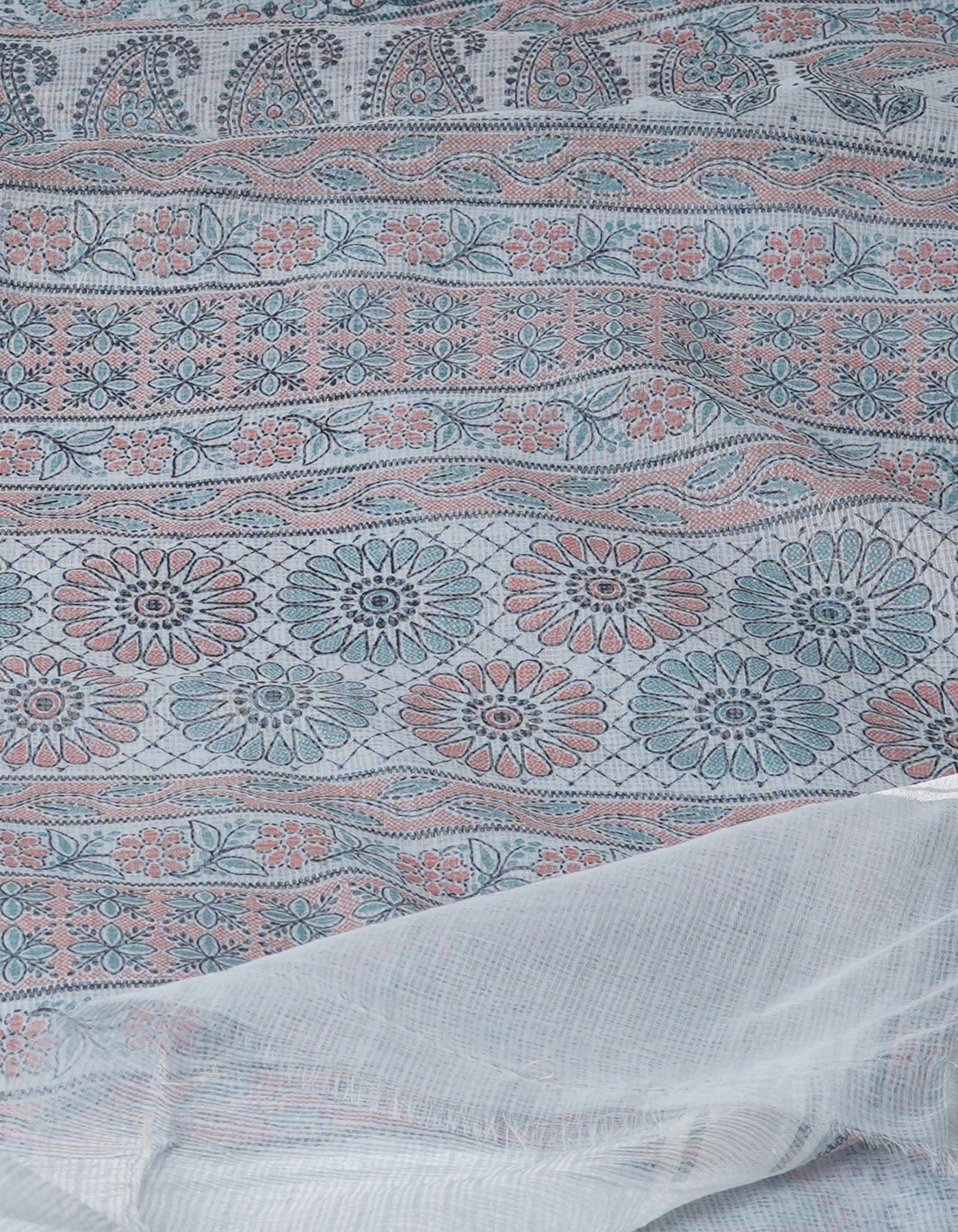 Pale Grey Pure Block Printed Kota Cotton Saree-UNM71742