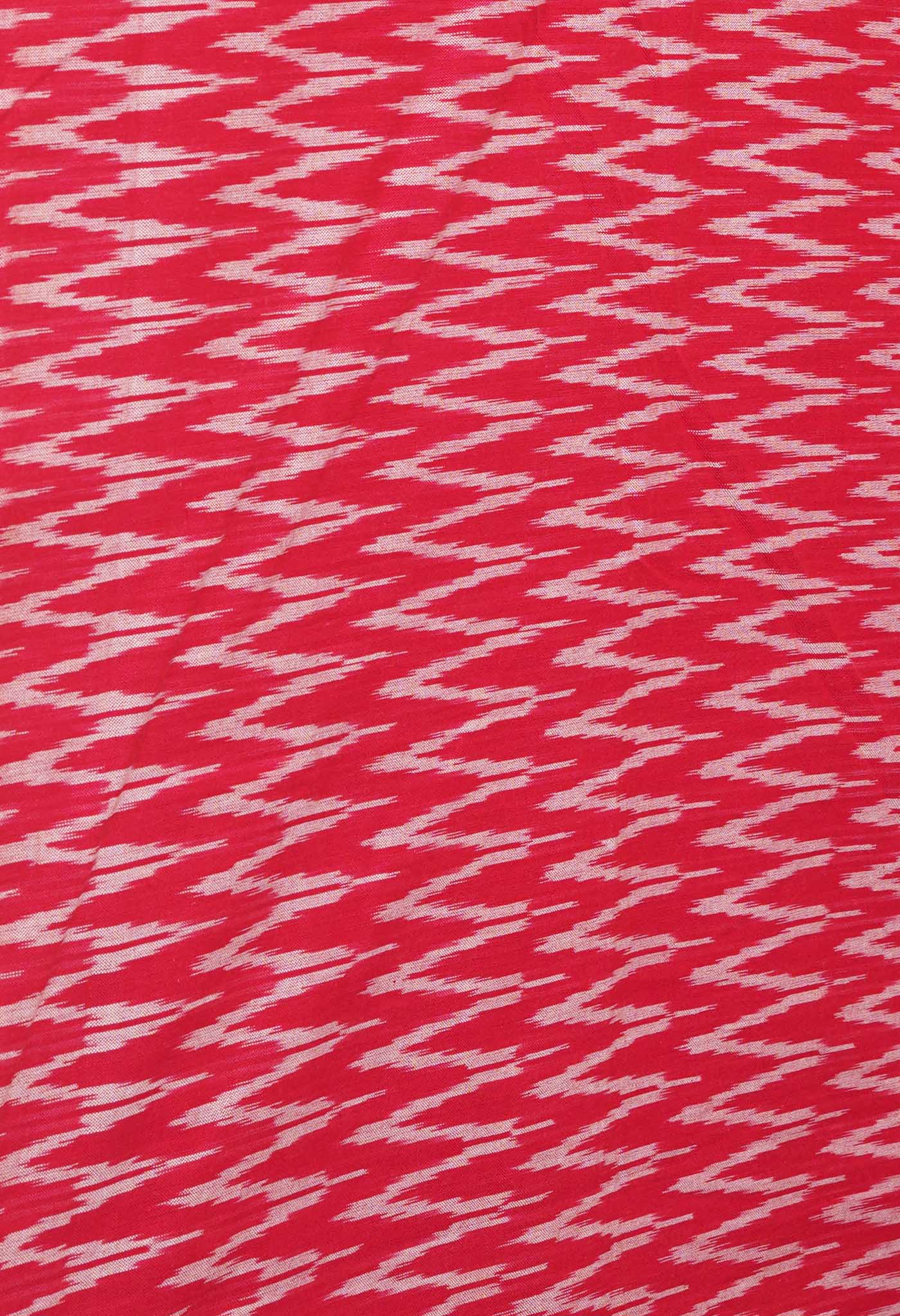 Off White Block Printed Meghalaya Checks Supernet Saree With Ikat Printed BlousePiece-UNM71793
