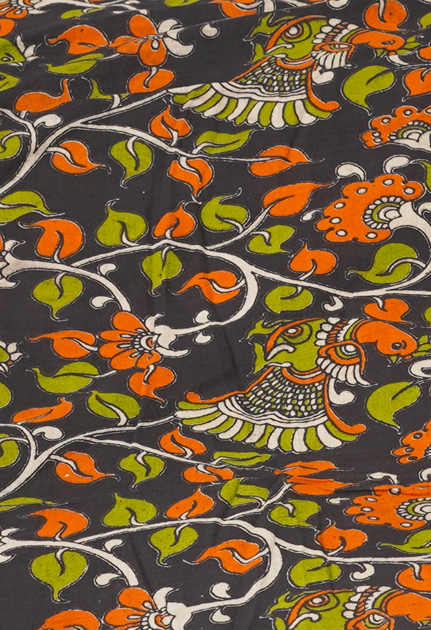 Off White Block Printed Meghalaya Checks Supernet Saree With Kalamkari Printed BlousePiece-UNM71800