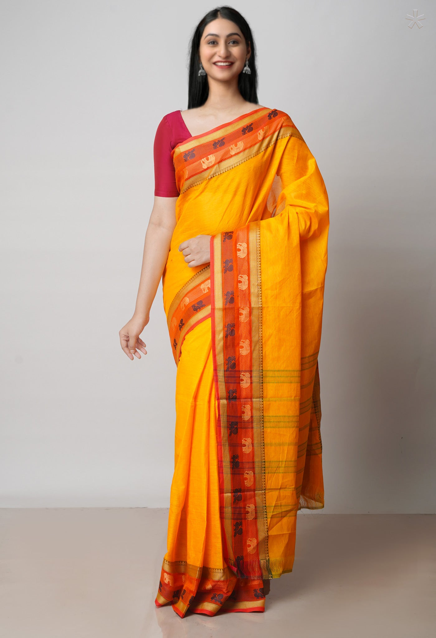 Yellow Pure Handloom Pavani Chettinad Cotton Saree