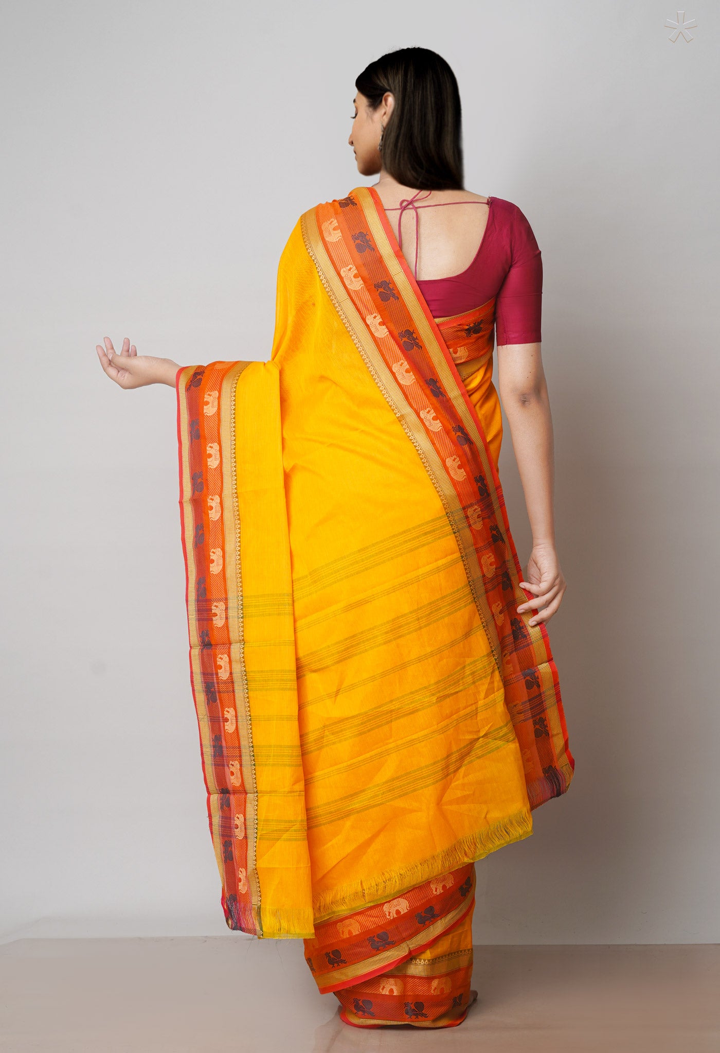 Yellow Pure Handloom Pavani Chettinad Cotton Saree