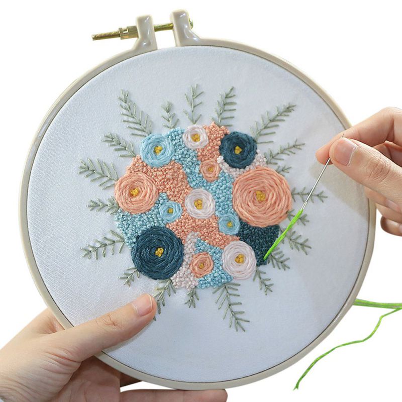 LEISURE ARTS Embroidery Kit 6 Yellow & Blue Flowers - Embroidery kit for  Beginners - Embroidery kit for Adults - Cross Stitch Kits - Cross Stitch
