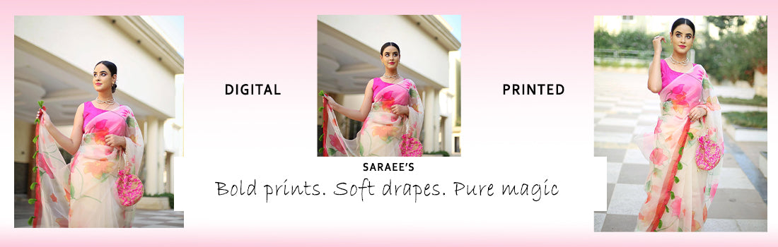 Vibrant Digital Printed Saree design with floral patterns