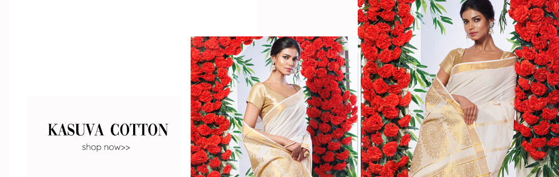 Kerala Kasavu Saree in traditional style