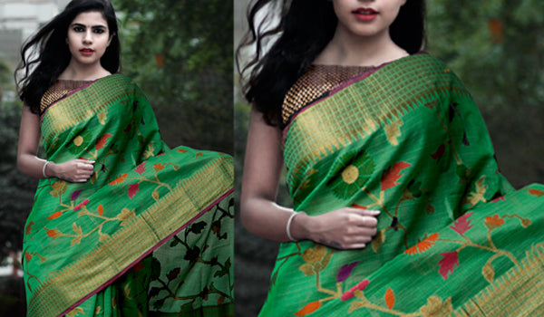 The lovely combination of Banarasi silk cotton and Jamdani