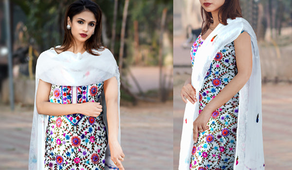 Witness the Magic of Delicate Phulkari Embroidery on Pure Classy Tussar Silks Salwar kameez