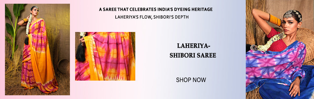 Colorful Laheriya-Shibori Saree with tie-dye patterns