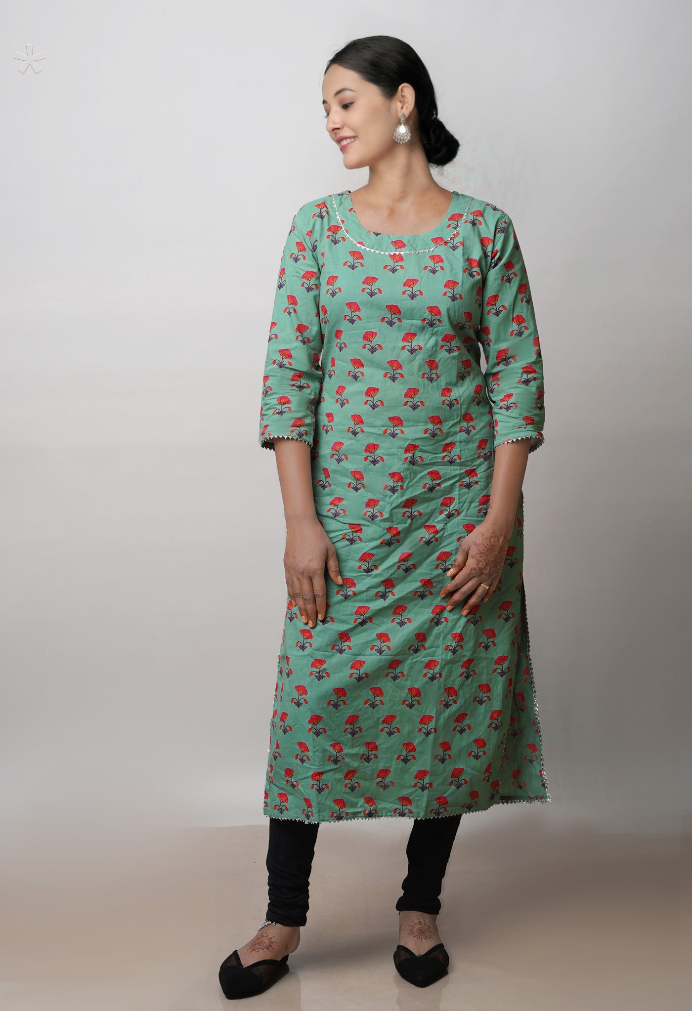 Pastel Green Pure Bagru Floral Printed Cotton Kurta-PKK1916