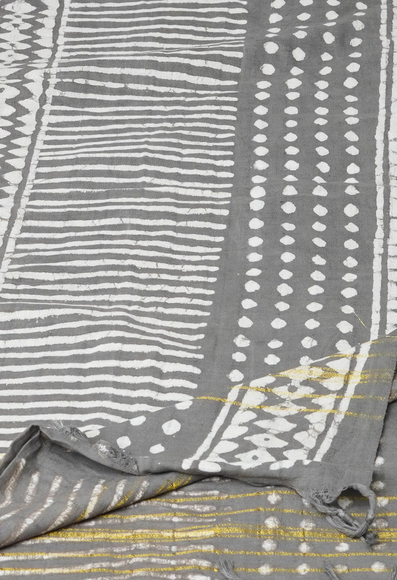 Grey Pure Dabu Printed Mulmul Cotton Dupatta-UDS3183