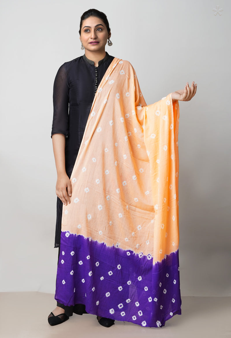 Orange-Blue Pure Tie- Dye Shibori Cotton Dupatta-UDS3332