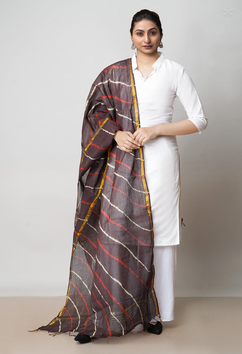 Brown Pure Gota Patti Bandhani Printed Cotton Dupatta–UDS4592