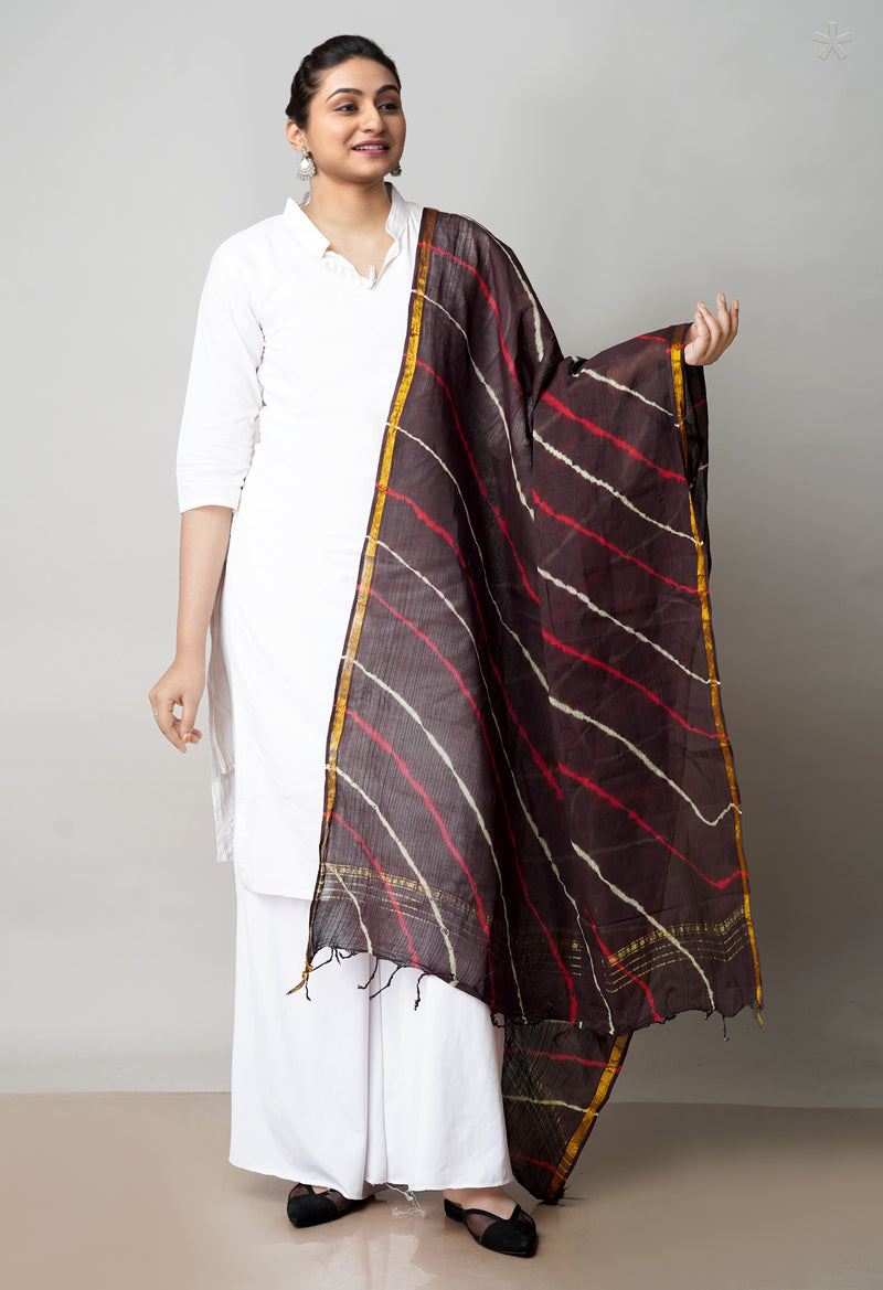 Brown Pure Gota Patti Bandhani Printed Cotton Dupatta–UDS4592
