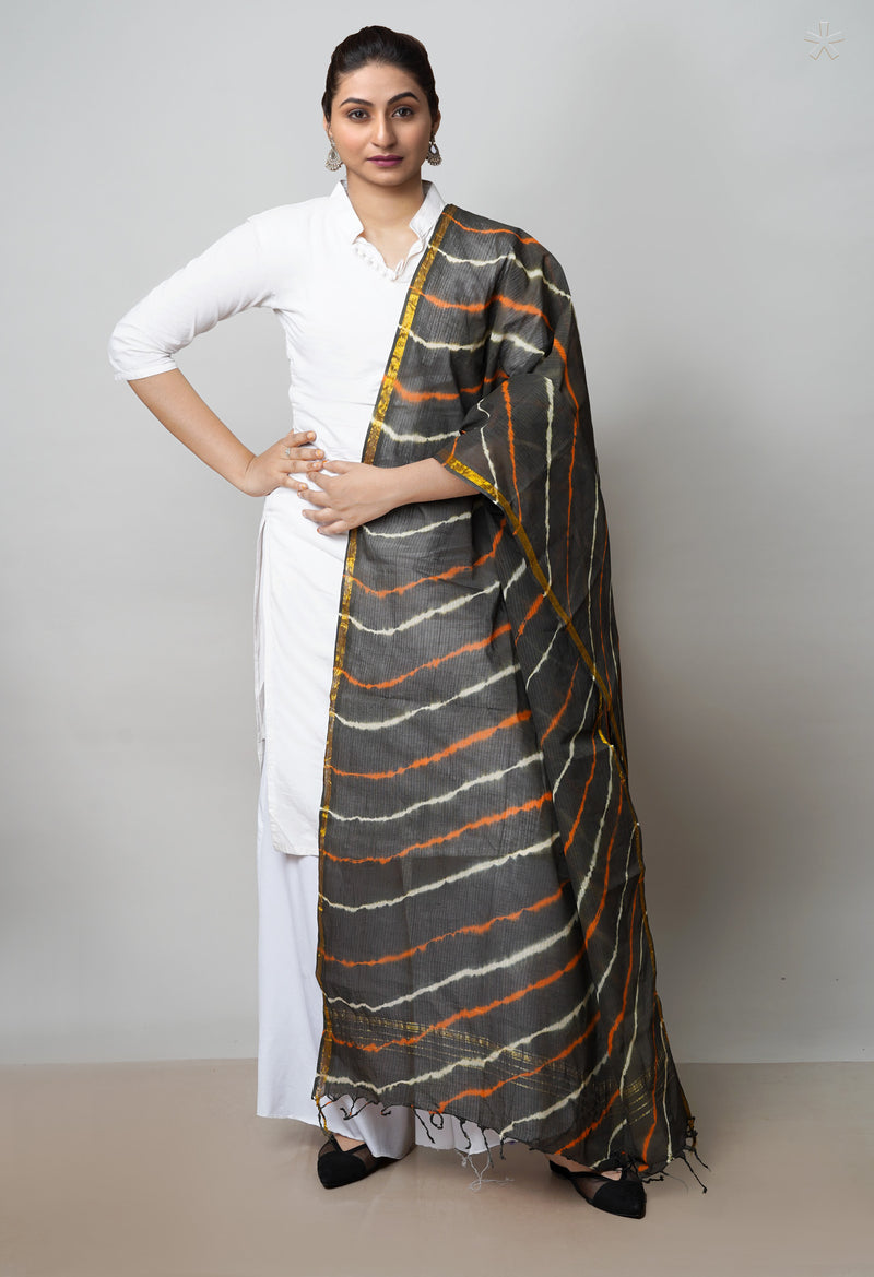 Olive-Green Pure Gota Patti Bandhani Printed Cotton Dupatta–UDS4598