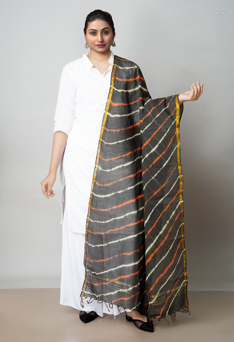 Olive-Green Pure Gota Patti Bandhani Printed Cotton Dupatta–UDS4598