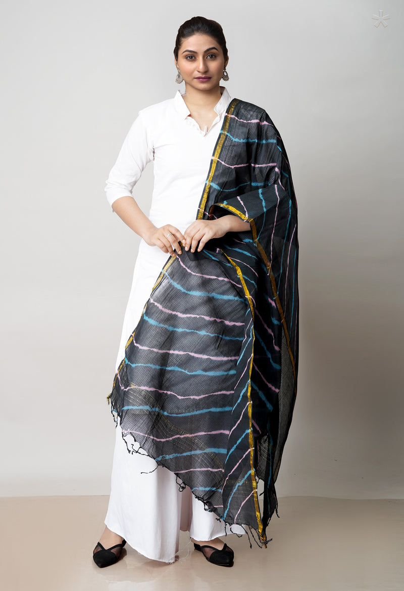 Black Pure Gota Patti Bandhani Printed Cotton Dupatta–UDS4600